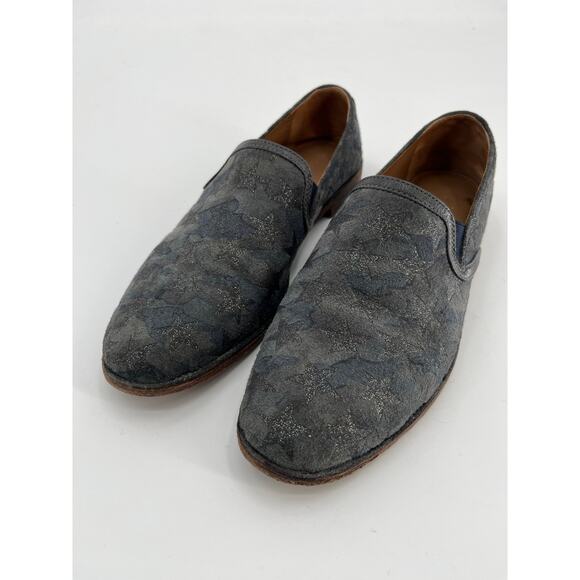 SALE Trask Slip On Shoes Sz 9 Blue Gray Metallic Suede Star Print Loafers - Picture 1 of 11